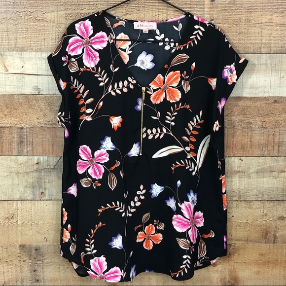 Philosophy • Black Floral Top - Picture 2 of 5